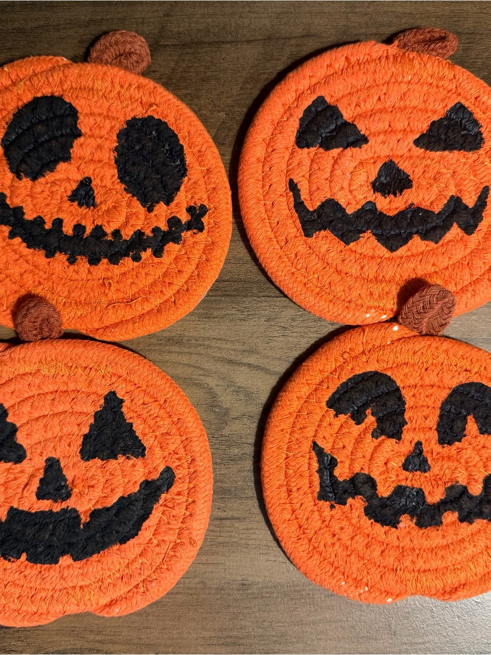 Halloween Pumpkin Coasters Set - Orange Jack-O'-Lantern Table Accents